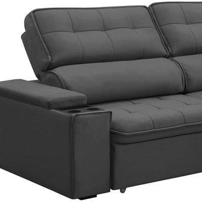 Sofá Retrátil Reclinável Para Sala 3 Lugares 250cm Nour F04 Veludo Cinza Escuro - Lyam Decor