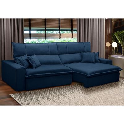 Sofá Retrátil Reclinável Para Sala 3 Lugares 210cm Aisha F04 Veludo Azul - Lyam Decor