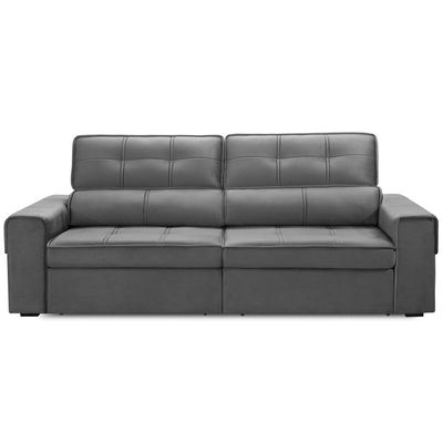 Sofá Retrátil Reclinável Para Sala 3 Lugares 210cm Samir F04 Veludo Cinza Escuro - Lyam Decor
