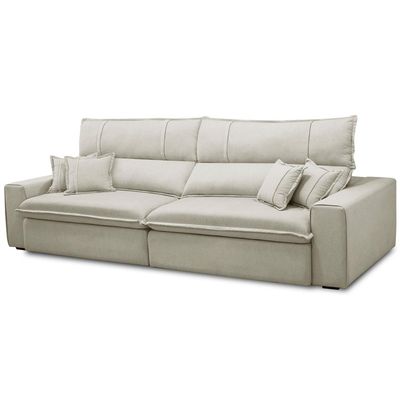 Sofá Retrátil Reclinável Para Sala 3 Lugares 210cm Aisha F04 Veludo Bege - Lyam Decor