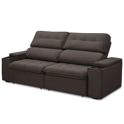 Sofá Retrátil Reclinável Para Sala 3 Lugares 210cm Nour F04 Veludo Marrom Escuro - Lyam Decor