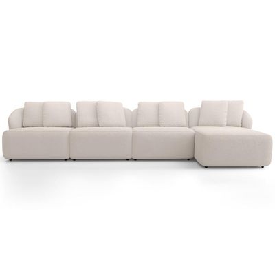 Sofá 5 Lugares com Chaise Direito Sala Living 394cm Arlo F04 Bouclê Bege - Lyam Decor