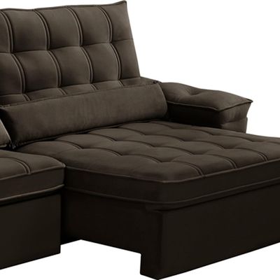 Sofá Retrátil Reclinável Para Sala 4 Lugares 290cm Maresi F04 Veludo Marrom Escuro - Lyam Decor
