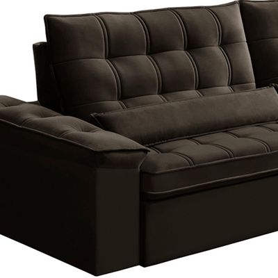Sofá Retrátil Reclinável Para Sala 4 Lugares 290cm Maresi F04 Veludo Marrom Escuro - Lyam Decor