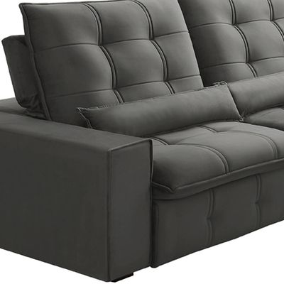 Sofá Retrátil Reclinável Para Sala 3 Lugares 230cm Curie F04 Veludo Cinza Escuro - Lyam Decor