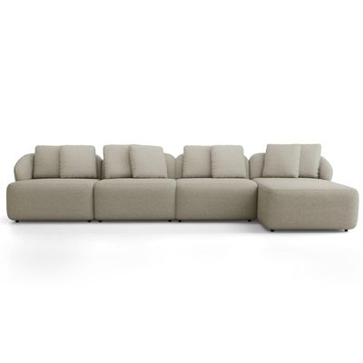 Sofá 5 Lugares com Chaise Direito Sala Living 394cm Arlo F04 Linho Bege - Lyam Decor