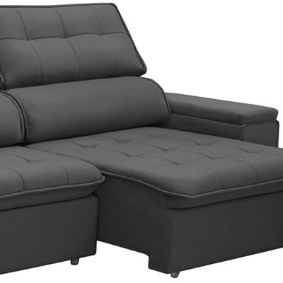 Sofá Retrátil Reclinável Para Sala 3 Lugares 230cm Nour F04 Veludo Cinza Escuro - Lyam Decor