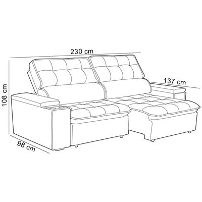 Sofá Retrátil Reclinável Para Sala 3 Lugares 230cm Nour F04 Veludo Cinza Escuro - Lyam Decor