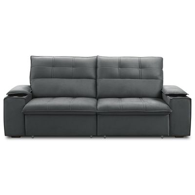 Sofá Retrátil Reclinável Para Sala 3 Lugares 230cm Zayn F04 Veludo Cinza Escuro - Lyam Decor