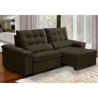 Sofá Retrátil Reclinável Para Sala 3 Lugares 230cm Maresi F04 Veludo Marrom Escuro - Lyam Decor
