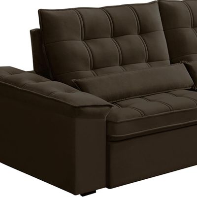 Sofá Retrátil Reclinável Para Sala 3 Lugares 230cm Maresi F04 Veludo Marrom Escuro - Lyam Decor