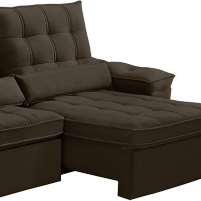 Sofá Retrátil Reclinável Para Sala 3 Lugares 230cm Maresi F04 Veludo Marrom Escuro - Lyam Decor