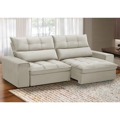 Sofá Retrátil Reclinável Para Sala 3 Lugares 230cm Asaph F04 Veludo Bege - Lyam Decor