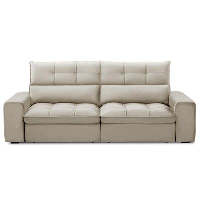 Sofá Retrátil Reclinável Para Sala 3 Lugares 230cm Asaph F04 Veludo Bege - Lyam Decor
