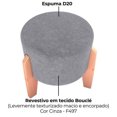 Puff Decorativo Para Sala Luxo 44x44 Cm Boucle F497 Milani Store Cinza