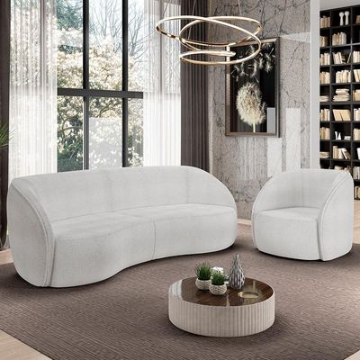 Sofá 4 Lugares Para Sala Living Orgânico 318cm Eron M03 Bouclê Branco - Lyam Decor