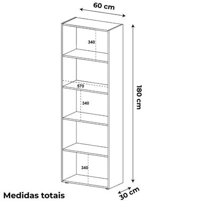 Estante Livreiro 5 Prateleiras 180x60 Cm Arly Cinamomo