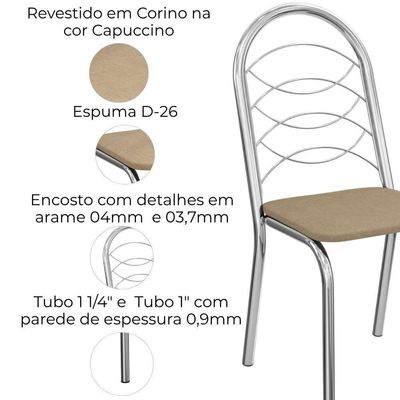 Kit 2 Cadeiras Cromada Sala Jantar 2C009CR Corino Kappesberg Capuccino