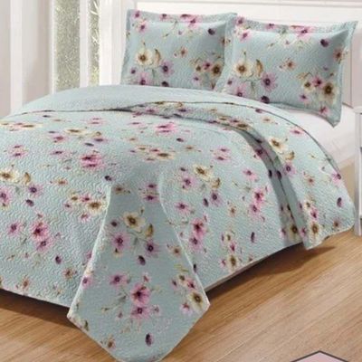 Kit Cobre Leito Colcha Daily King 3 Peças Dupla Face Estampado - Floral 55 - 100% Poliéster