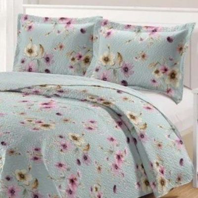 Kit Cobre Leito Colcha Daily King 3 Peças Dupla Face Estampado - Floral 55 - 100% Poliéster