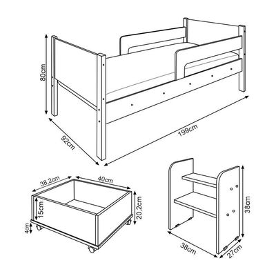 Cama Infantil + Colchão Com 2 Baus Organizador Escada Luna Plus Branco