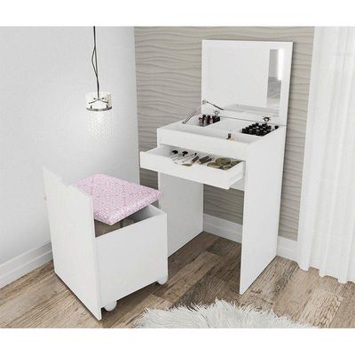 Penteadeira Compacta com Espelho Branco/rosa Tecno Mobili