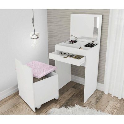 Penteadeira Compacta com Espelho Branco/rosa Tecno Mobili