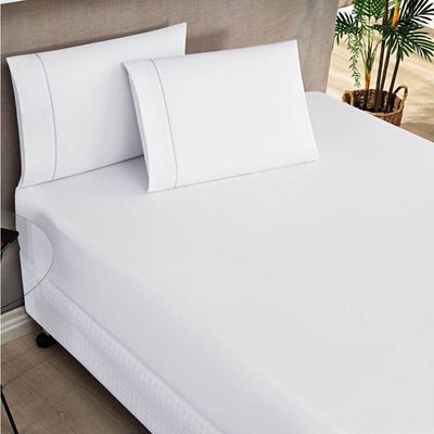 Jogo De Lençol Casal 180 Fios 3 Peças Elegance - Branco