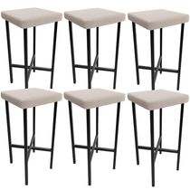 Kit 06 Banquetas Alta Bar Cozinha Sala De Jantar Preto Stella L02 Bouclê Creme - Lyam Decor