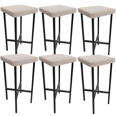 Kit 06 Banquetas Alta Bar Cozinha Sala De Jantar Preto Stella L02 Bouclê Creme - Lyam Decor