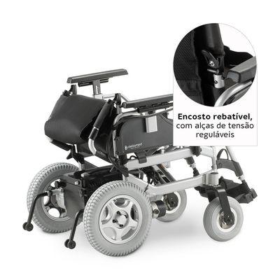 Cadeira de Rodas Motorizada em Alumínio Dobrável até 135 Kg Assento de 45 cm D1000 Dellamed Prata