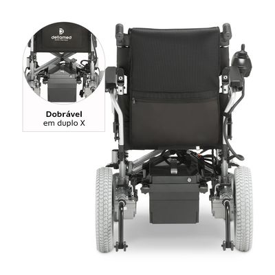 Cadeira de Rodas Motorizada em Alumínio Dobrável até 135 Kg Assento de 45 cm D1000 Dellamed Prata