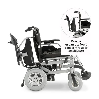 Cadeira de Rodas Motorizada em Alumínio Dobrável até 135 Kg Assento de 45 cm D1000 Dellamed Prata