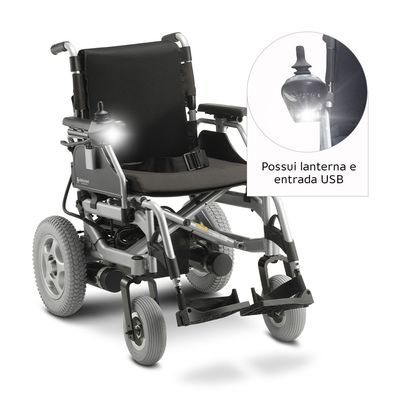 Cadeira de Rodas Motorizada em Alumínio Dobrável até 135 Kg Assento de 45 cm D1000 Dellamed Prata