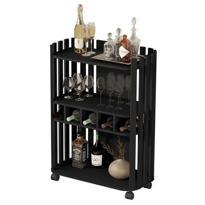 Aparador Deluxe Prateleiras Com Adega Ripado 4110 Preto