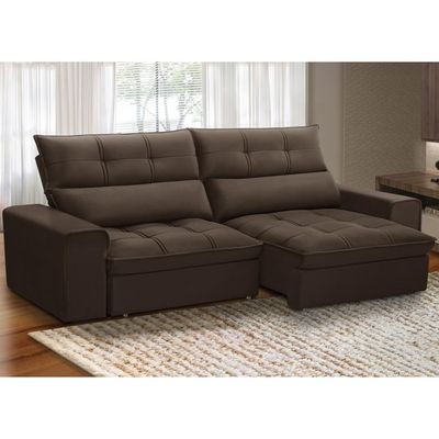 Sofá Retrátil Reclinável Para Sala 3 Lugares 250cm Asaph F04 Veludo Marrom - Lyam Decor