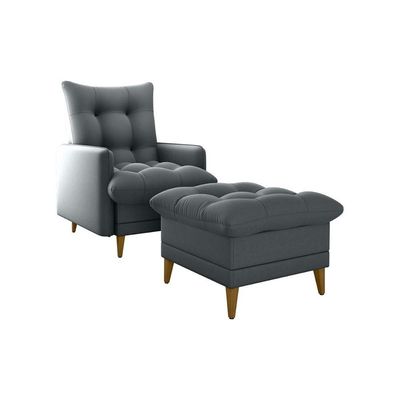 Poltrona De Amamentação Com Puff Luxo Confortável Montreal Matrix Suede Cinza