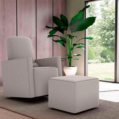 Poltrona De Amamentação Com Balaço E Puff Premium Annecy Matrix Suede Bege