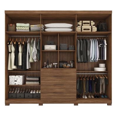 Guarda Roupa Casal Giardino 6 Portas 4 Gavetas Nogueira Touch Com Espelho E Pés - Demóbile Nogueira Touch