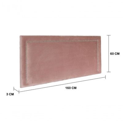Cabeceira Queen Reta Luxo 160x60 Veludo Rosê - Tachas Prata