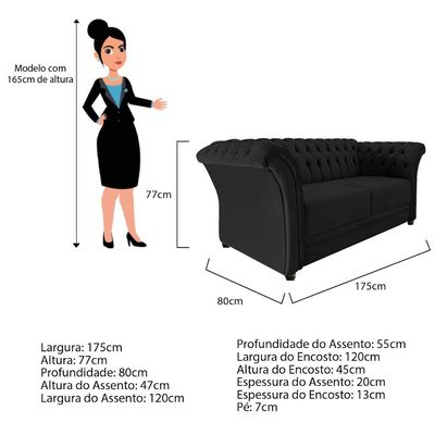 Namoradeira Chesterfield Sofia Corano tom escolhido Preto