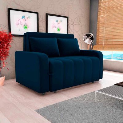 Sofá Cama Compacto 2 Lugares 1,38 Larg Amora New Matrix Veludo Azul