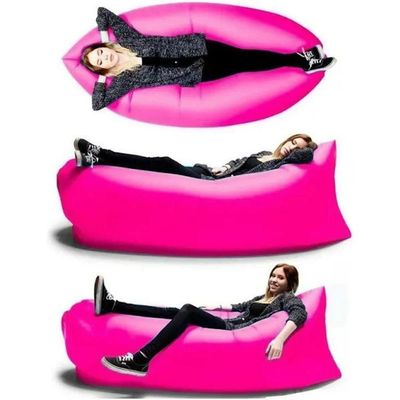 Sofá Inflável De Ar Puff Impermeável Praia Camping Rosa