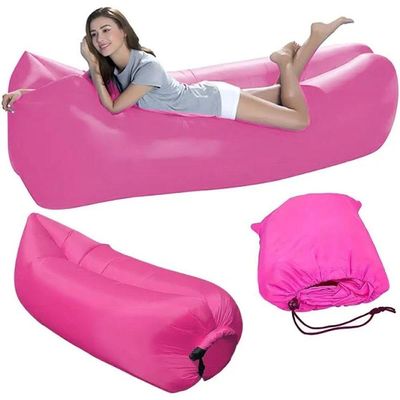 Sofá Inflável De Ar Puff Impermeável Praia Camping Rosa