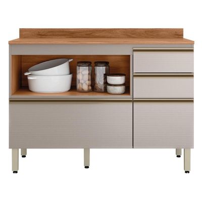 Balcão Pia Proença 120cm 1 Porta E 4 Gavetas Nogueira Touch-nude Prime Tx Com Tampo Mdf - Demartêz