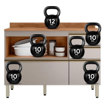 Balcão Pia Proença 120cm 1 Porta E 4 Gavetas Nogueira Touch-nude Prime Tx Com Tampo Mdf - Demartêz