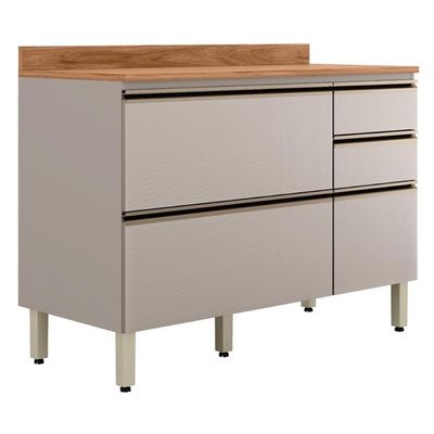 Balcão Pia Proença 120cm 1 Porta E 4 Gavetas Nogueira Touch-nude Prime Tx Com Tampo Mdf - Demartêz