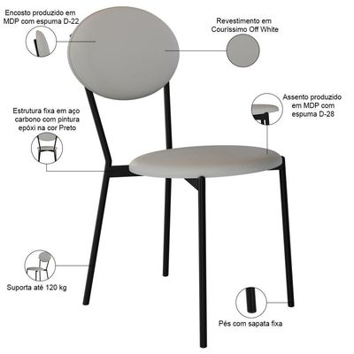 Kit 08 Cadeiras Estofada Para Sala De Jantar Azuri Preto C01 Courino Off White - Lyam Decor