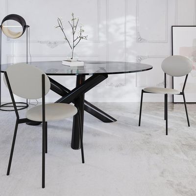 Kit 08 Cadeiras Estofada Para Sala De Jantar Azuri Preto C01 Courino Off White - Lyam Decor
