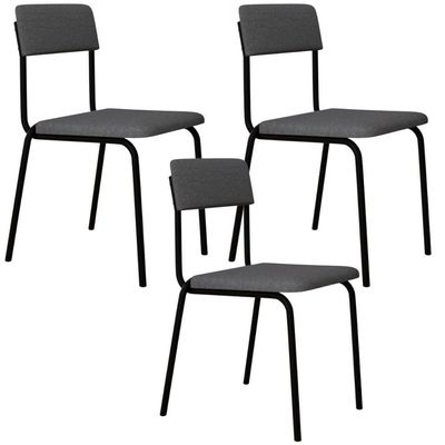 Kit 03 Cadeiras Estofada Para Sala De Jantar Sense Preto C01 Linho Cinza Claro - Lyam Decor